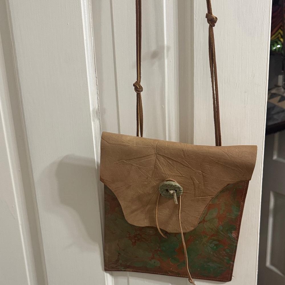 Handcrafted Tan and Olive Leather Crossbody Bag